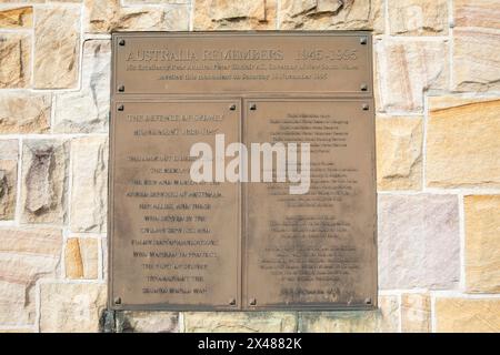 Verteidigung des Sydney Monuments und der Gedenktafel am Memorial Walk am North Head Manly, Sydney, NSW, Australien Stockfoto