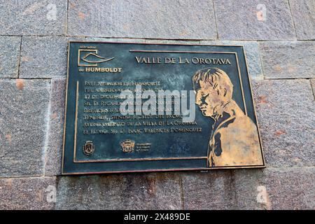 Schild am Mirador de Humboldt, Puerto de la Cruz, Teneriffa Stockfoto
