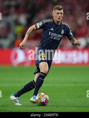 München, Deutschland. April 2024 30. Toni Kroos von Real Madrid spielte am 30. April 2024 im Allianz Stadion in München im Halbfinale, im ersten Leg zwischen dem FC Bayern München und Real Madrid. (Foto: Bagu Blanco/PRESSINPHOTO) Credit: PRESSINPHOTO SPORTS AGENCY/Alamy Live News Stockfoto