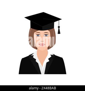 Porträt einer Frau in einem Abschlusskleid isoliert auf weißem Hintergrund. Vektorabbildung Stock Vektor