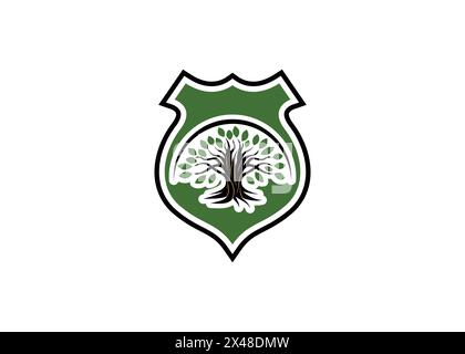 Minimalistisches Oak Tree Vektor-Logo. Modern Green Oak Tree Logo Vektorlogo. „Tree of Life“-Logo Stock Vektor