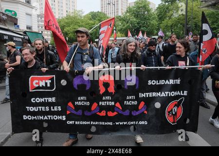 REKORDDATUM NICHT ANGEGEBEN Mai-Protest in Paris mehrere Gruppen treffen sich zu einem libertären Marsch vor den Hauptdemonstrationen in Paris. Paris Frankreich Copyright: XJoaoxDanielxPereirax Stockfoto