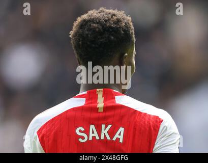 London, Großbritannien. April 2024 - Tottenham Hotspur gegen Arsenal - Premier League - Tottenham Hotspur Stadium. Bukayo Saka in Aktion. Bildnachweis: Mark Pain / Alamy Live News Stockfoto