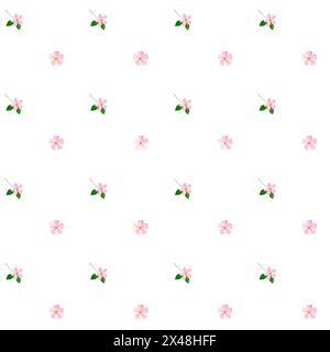 Blumenmuster in Wasserfarben. Nahtlose Illustration von rosa Blüten auf weißem Hintergrund. Zartes minimalistisches Design. Zum Bedrucken von Textilien und Stockfoto