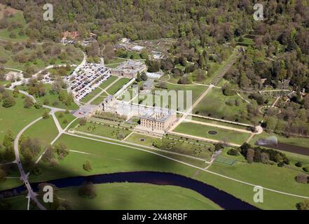 Aus der Vogelperspektive des Chatsworth House Estate, Derbyshire Stockfoto