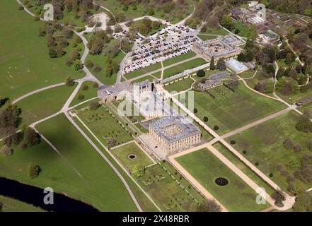 Aus der Vogelperspektive des Chatsworth House Estate, Derbyshire Stockfoto