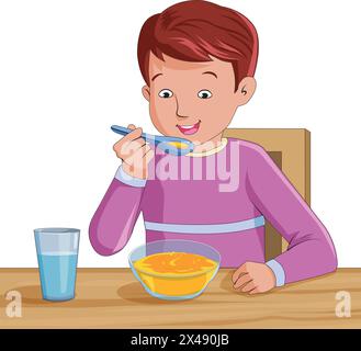 Süßer Junge, der glücklich isst Stock Vektor