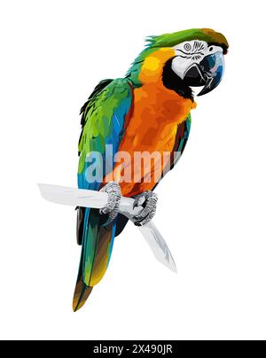 Ein bunter Papagei steht auf weißem Hintergrund Stock Vektor