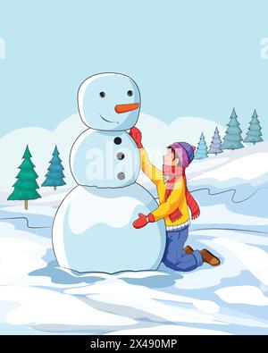 Süßer Junge, der Schneemänner macht Stock Vektor
