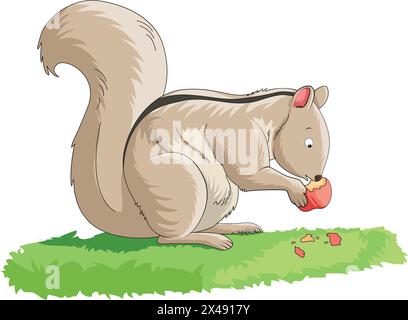 Niedliches Eichhörnchen, das Zedernholz isst Stock Vektor