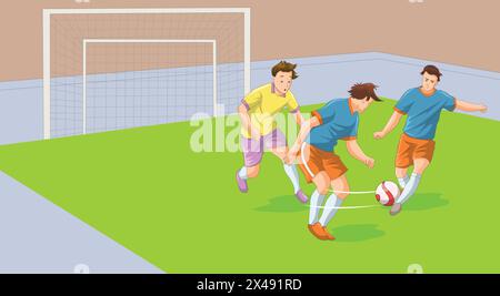 Fußballspieler spielen Fußball auf dem Spielfeld Stock Vektor