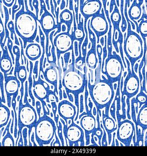 Weiche blaue Wasserblasen mit kreisförmigem Punktmuster. Beachy kreist sich wie ein organischer Wassertropfenhintergrund für Sommerdesign-Wiederholungsfliesen. Stockfoto