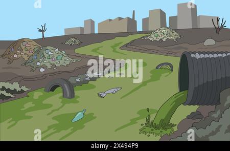 Ursachen der Verschmutzung wie Emission schädlicher Chemikalien und Abfallentsorgung Stock Vektor