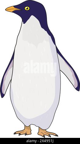 Niedlicher Pinguin, der steht und auf die Seite blickt Stock Vektor