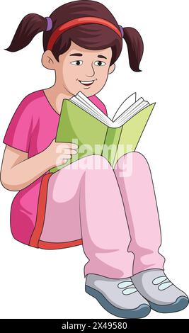 Süßes Mädchen, das lächelt und ein Buch liest Stock Vektor