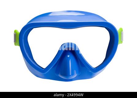 Blaue Schwimmmaske auf weiß ausgeschnitten. Stockfoto