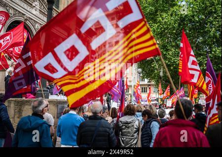 Demonstration der Gewerkschaften UGT und CCOO am 1. Mai, Arbeitstag, Saragossa, Spanien Stockfoto