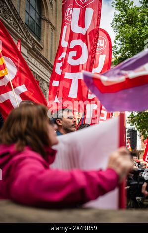 Demonstration der Gewerkschaften UGT und CCOO am 1. Mai, Arbeitstag, Saragossa, Spanien Stockfoto