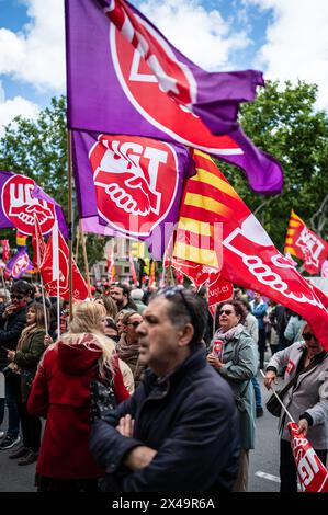 Demonstration der Gewerkschaften UGT und CCOO am 1. Mai, Arbeitstag, Saragossa, Spanien Stockfoto