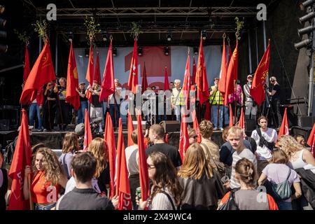 Kopenhagen, Dänemark. Mai 2024. 1. Mai Veranstaltung des Gewerkschaftsbundes in Faelledparken in Kopenhagen am Mittwoch, 1. Mai 2024. (Foto: Mads Claus Rasmussen/Ritzau Scanpix) Credit: Ritzau/Alamy Live News Stockfoto