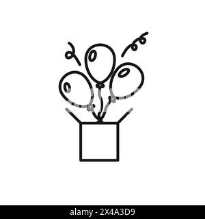 Ballons mit Geschenkvektorsymbol. Feiertagslogo. Vektorsymbol von Konfetti mit Kastenvektor. Geschenkkarton-Symbol. Ballons und Geschenke in linearer Form. Stock Vektor