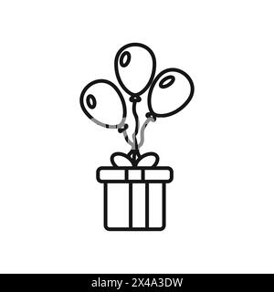 Ballons mit Geschenkvektorsymbol. Feiertagslogo. Vektorsymbol von Konfetti mit Kastenvektor. Geschenkkarton-Symbol. Ballons und Geschenke in linearer Form. Stock Vektor