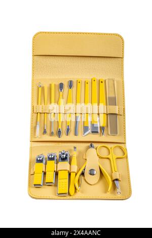 Nailart-Werkzeuge.Pinsel.Nagelschneider. Nagelfeilen auf weißem Hintergrund. Maniküre. pedicure.beauty Konzept Stockfoto