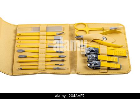 Nailart-Werkzeuge.Pinsel.Nagelschneider. Nagelfeilen auf weißem Hintergrund. Maniküre. pedicure.beauty Konzept Stockfoto