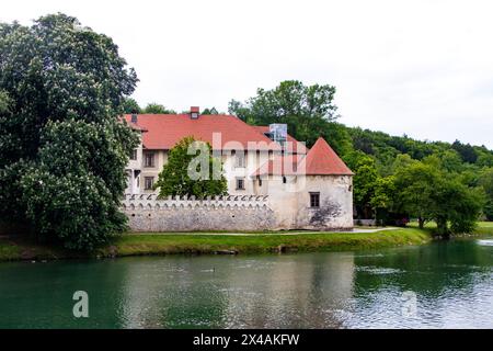 Fluss Krka in der Nähe der Burg von Otocec Stockfoto