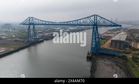 Eine Luftaufnahme der Transporter Bridge Middlesbrough, North Yorkshire, England am Mittwoch, 1. Mai 2024. (Foto: Mark Fletcher | MI News) Credit: MI News & Sport /Alamy Live News Stockfoto