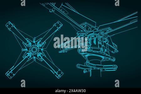 Stilisierte Vektordarstellung der Haupthubschrauber Rotor Zeichnungen Stock Vektor