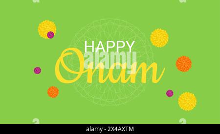 Onam Indian Festival Kerala State. Blumenmuster. Frohes Onam-Urlaub. Poster Banner Design. Vektorabbildung. Stock Vektor