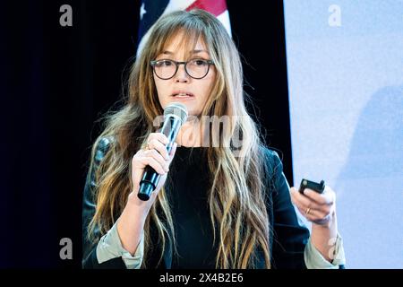 New York, Usa. Mai 2024. Amaryllis Kennedy, Wahlkampfmanager für RFK Jr., sprach auf einer Pressekonferenz in Brooklyn, New York City. Quelle: SOPA Images Limited/Alamy Live News Stockfoto