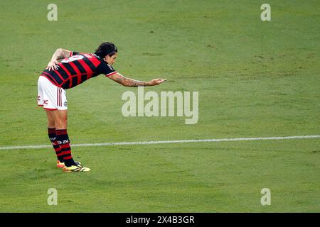 Rio de Janeiro, Brasilien. Mai 2024. Pedro von Flamengo feiert, nachdem er das erste Tor seiner Mannschaft während des Spiels zwischen Flamengo und Amazonas erzielte, für die erste Etappe der dritten Phase des Brasilianischen Cups 2024 im Maracana-Stadion in Rio de Janeiro am 1. Mai. Foto: Nadine Freitas/DiaEsportivo/Alamy Live News Credit: DiaEsportivo/Alamy Live News Stockfoto