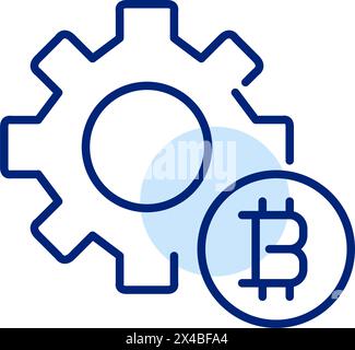 Innovation in der Kryptowährungstechnologie. Zahnrad und Bitcoin. Symbol für Pixelperfekte, bearbeitbare Kontur Stock Vektor