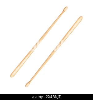 Militärische Trommelstöcke. Klassische Musik. Aquarellabbildung isoliert auf weißem Hintergrund. Musikalisches Perkussionsinstrument für das Konzertprogramm Stockfoto