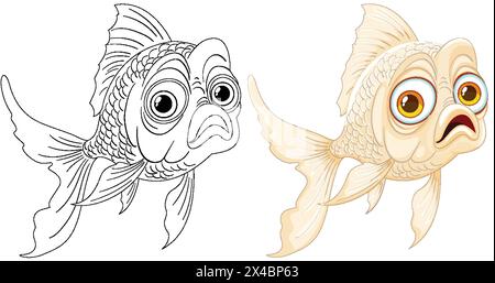Vektorillustration eines Goldfisches in zwei Stilen. Stock Vektor