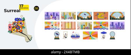 Konzepte für surrealistische lineare 2D-Illustrationen bündeln sich Stock Vektor