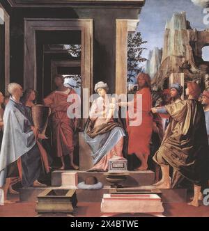 BRAMANTINO (* ca. 1460, Mailand, d. 1536, Mailand) Adoration of the Magi c. 1498 Öl auf Holz, 56,8 x 55 cm National Gallery, London das individuellste Merkmal von Bramantinos Stil ist die Verwendung düsterer klassischer Architekturhintergründe, wie in dieser Adoration of the Magi. --- Schlüsselwörter: ----------------- Autor: BRAMANTINO Titel: Anbetung der Könige Zeitlinie: 1451-1500 Schule: Italienisch Form: Malerei Art: Religiös Stockfoto