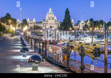 Kanada, British Columbia. Victoria, Inner Harbor bei Sonnenaufgang Stockfoto