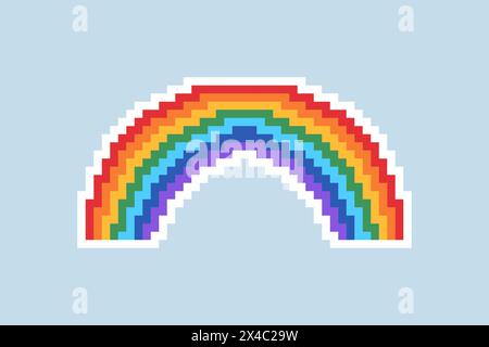 Abbildung des Pixel-Regenbogensymbols. Vektor-Pixel-Kunst. Regenbogenzeichen 8-Bit-Logo für Spiel, Karte, Banner, Aufkleber Stock Vektor