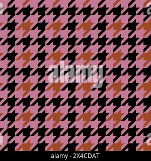 Klassisches Hahnentrittmuster für Stoffe, Tapeten und Tischdecken. Rosafarbener und schwarzer Hintergrund mit Retro-Geometrie. Stock Vektor