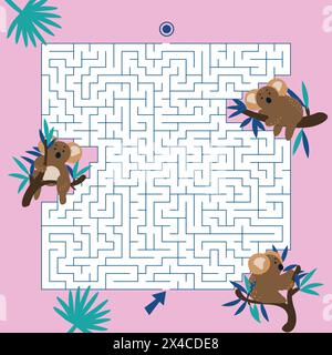 Labyrinth-Spiel Labyrinth Koalas Vektor-Illustration. Buntes Puzzle für Kinder Stock Vektor