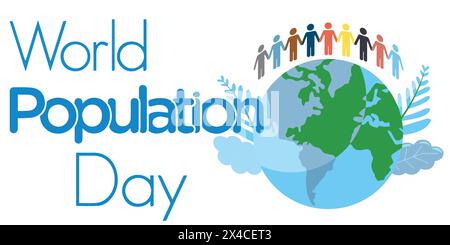 Weltbevölkerungstag, Erdkugel, Menschen, Poster, Vektor-Illustration Stock Vektor