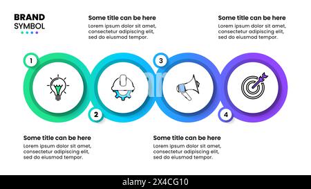 Infografik-Vorlage mit Symbolen und 4 Optionen oder Schritten. Verbundene Kreise. Kann für Workflow-Layout, Diagramm, Banner, webdesign verwendet werden. Vektor illustrr Stock Vektor