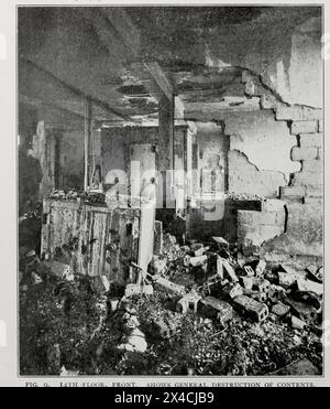 WOHNHAUS, 4. ETAGE, VORDERSEITE. ZEIGT DIE ALLGEMEINE ZERSTÖRUNG DES INHALTS AN. Aus dem Artikel DAS HOHE GEBÄUDE, DAS AUF FEUER GEPRÜFT WIRD. Von H. de B. Parsons. Das Engineering 1898 Magazine Co Home Life Building, 1899 auch bekannt als 253 Broadway, ist ein Bürogebäude in Lower Manhattan, New York City. Es befindet sich in Manhattans Viertel Tribeca und Civic Center an der nordwestlichen Ecke von Broadway und Murray Street, neben dem City Hall Park. Stockfoto