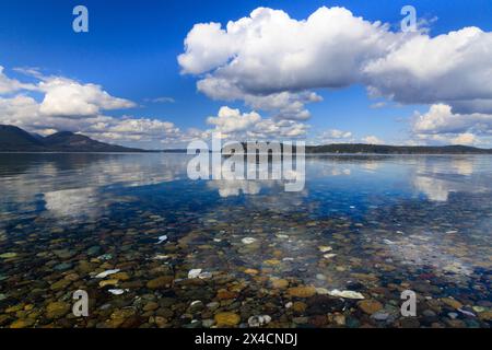 USA, Washington State, Seabeck. Frühlingswolken reflektieren auf dem Hood Canal. Stockfoto