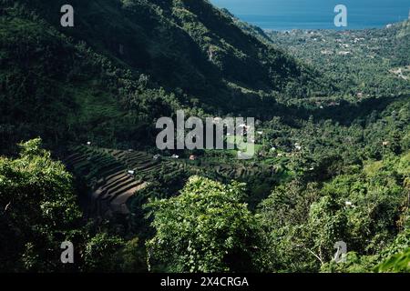 Wunderschöner Licht- und Schatteneffekt auf den Reisterrassen hinter Amed auf Bali Stockfoto