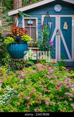 USA, Bundesstaat Washington, Sammamish. Garten in voller Blüte. Stockfoto