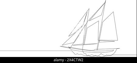 Einzeilige Zeichnung eines Segelbootes oder einer Yacht. Abstrakte Silhouette eines Segelschiffs, gezeichnet durch eine durchgehende Linie Stock Vektor